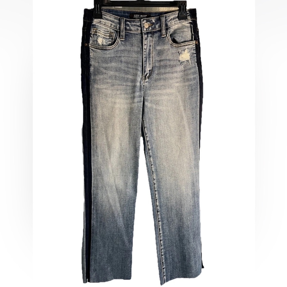 Judy Blue Jeans Straight Fit Distressed Raw Hem Stretch High Rise